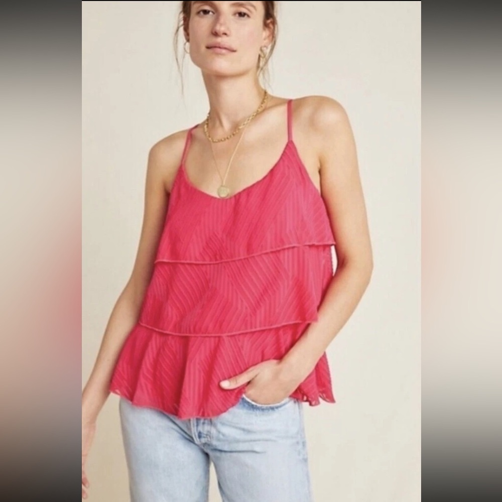 Anthropologie Amadi Ameline‎ Tiered Cami Pink Textured